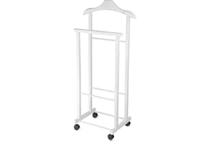 Compactor Hector, Indossatore doppio da camera in legno con ruote, 28.5 x 43 x 97 cm, Made in Italy, Colore Bianco, RAN7877