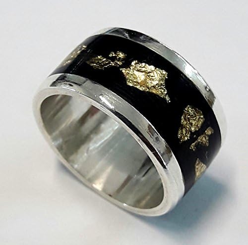 Silver 925 Ring with black resin and gold flakes, with personalized text