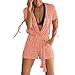 Produktbild Damen Einfarbig Kordelzug Jumpsuit Yogogo Sommer V-Ausschnitt Bandage Overall mit Tasche Lose Kurzarm Playsuits Hose Bodycon Kurzer Strampler Bodysuit Sexy Sport Fitness Slim Leggins Dünne Sporthose