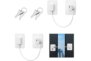 YAIYEFU Window Door Lock,2 PCS Adhesive Cable Restrictor with Keys Baby Child Safety Locks Anti-Theft Security Lock Protection Lock Buckle Cable Catch Wire for Window Refrigerator Cabinet Drawer（White）