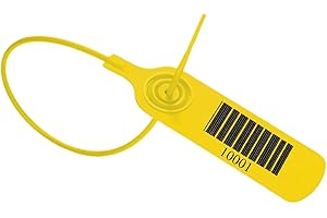 YHUASIA Plomben 100 Stück, Plomben Kunststoff, Durchziehplomben, Plombe, Blombe, Blombenset zum Verschließen von Erste-Hilfe Produkten, Barcode + verschiedene Nummern (Gelb)