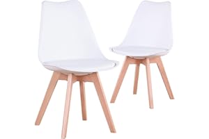 BenyLed Juego de 2 Sillas de Comedor Modernas con Asiento Tapizado y Patas de Madera de Haya Ideales, Blanco