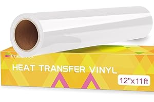 Prime Vinyl HTV Vinyl Roll - 12" x 11ft White Heat Transfer Vinyl For T-Shirts, Iron on Vinyl for Silhouette Cameo, Cricut Maker, Heat Press Vinyl for Clothes, Hats, Pants, Other Fabrics