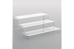 Benxdara Clear Acrylic Dispaly Stand, 3 Tiered Display Riser Stand Purfume Stand Organiser for Pop Figures, Perfume, Cupcake, Dessert, Nail Polish, Transparent