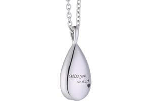 MCJKP Cremation Jewellery Urn Necklace for Ashes Personalized Stainless Steel Carved Miss You So Much Rose Gold Teardrop Pendant Necklace Long Chain Urns for Human Pets