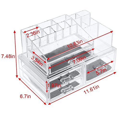ISWEES Make Up Tasche Storage Kosmetik Organizer Aufbewahrung 2 Teile 4 Große Schubladen Acryl,Transparent - 2