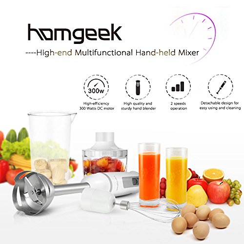 Homgeek Stabmixer 300 Watt 2 Geschwindigkeiten Tauchstabmixer-Set Praktische Handrührer Durable Kleingeräte - 8