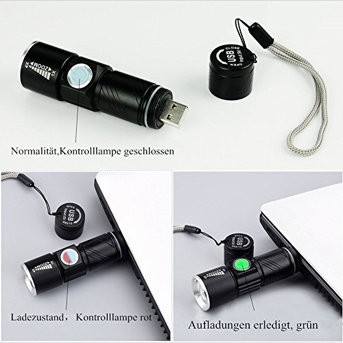 LED Fahrradbeleuchtung Mini-Taschenlampe, MORECOO Fahrradlampe mit Fahrradhalter und Rücklicht, CREE Taschenlampe mit USB Wiederaufladbare für Berg-Radfahren, Camping und täglichen Gebrauch usw. [3 Licht-Modi] (Schwarz) - 4