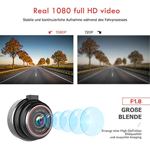 FLYLINKTECH DashCam, 1080P Full HD Auto Kamera, 170° Weitwinkelobjektiv, Mini DVR Fahren Rekorder, mit WDR, Bewegungserkennung, Parkmonitor, Loop-Aufnahme, Nachtsicht und G-Sensor - 6