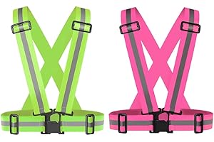 Zhongtou 2 Pezzi Gilet Catarifrangente Auto Gilet Alta visibilità Moto Giubbotto Catarifrangente Bretelle Catarifrangenti 360 ° Gilet di Sicurezza Giallo per Bambini Corrono Escursionismo Ciclismo