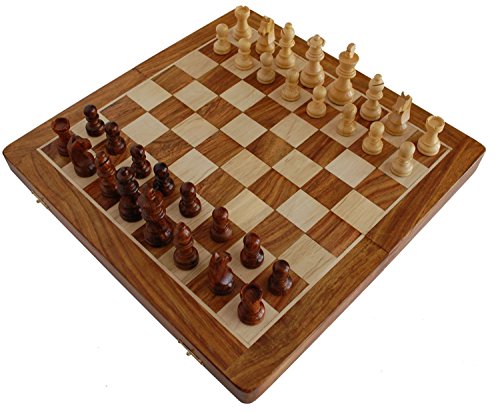 BKRAFT4U 12" x 12" Chess Set Sale- Handmade Wooden Rosewood Foldable Magnetic Chess Game Board with Storage Slots, 12 inch.