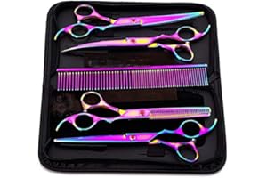 AYTOP Powcan Pet Grooming Scissors Set, Professional Pet Trimmer Kit Stainless Steel Dog Cat Hair Care Thinning 7-inch Cutting Scissors, Thinning Shear, Curved Scissors, Grooming Comb