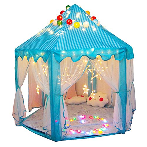 Outdoor Indoor Princess Castle Play Tents,Shayson Large Playhouse Kids For Festival Fairy Princess Castle Tent, Newest Design, Extra Large Room (Blue Tent)