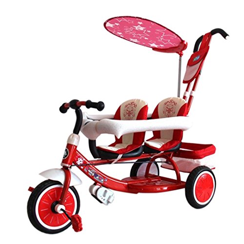 Preisvergleich Produktbild Beautylife66 Dreirad Kinderdreirad 2 Sitze Fahrrad Zwilling Kleinkinder Dreiräder Schieber Rot