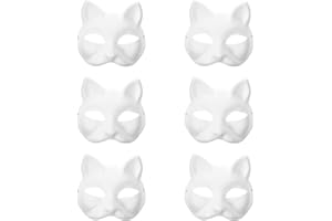 GLQSLQ 6 Stücke Katzenmaske, Kinder Bemalen Maske, Weiß Therian Mask, DIY Kreatives Katzenmaske, Personalisierte Zellstoff Handbemalte Cat Maske, Verwendet Für Rollenspiele, Kostümpartys, Karneval