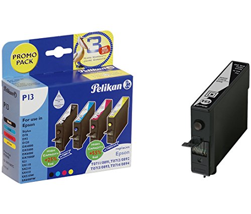 Pelikan Druckpatronen PromoPack PLUS 4+1 P13+E54 ersetzt Epson T07114011/T07124011/T07134011/T07144011, 2xBK PIG/C PIG/M PIG/Y PIG