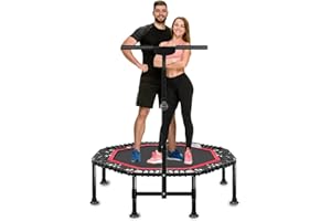 MUJGAN 45 Inch Rebounder Trampoline for Adults, Max 330 lbs Load Capacity, Portable Fitness Exercise with 3-Level Adjustable Foam Handle for Indoor and Outdoor Exercise
