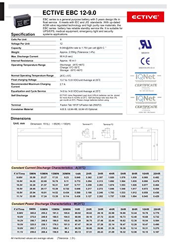 ECTIVE EBC-Serie | Zyklenfester 12V Bleiakku | 10 Varianten: 9Ah – 50Ah |Wartungsfreier Blei-AGM-Akku, Blei-Vlies-Akku, AGM-Akku, Bleigelakku, Blei-Akku, Blei-Batterie für höchste Anforderungen (9 Ah) - 3