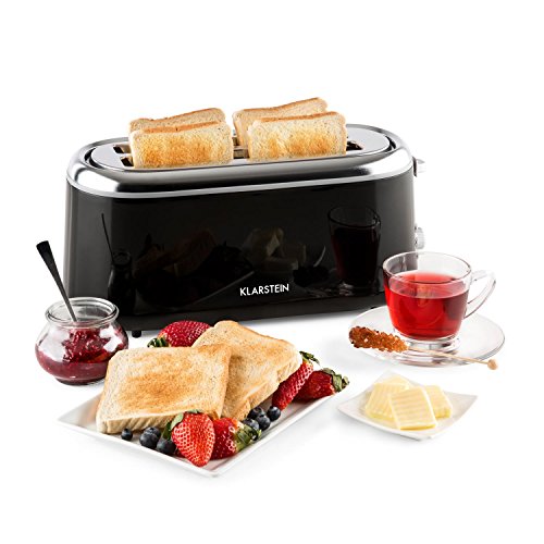 Klarstein Elox Toaster Langschlitztoaster (1300 Watt, 7 Bräunegrade, 4 Toasts gleichzeitig, Retro-Look, Auftau- / Aufback-Funktion) schwarz - 3