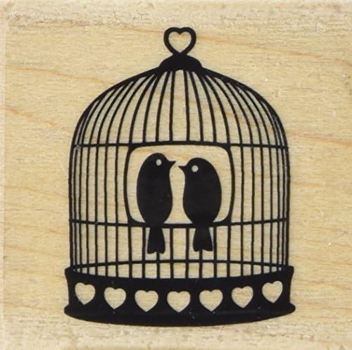 Wood Mounted Stamps INKA Heart Bird Cage Wood Stamp 36