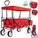 Produktbild Kesser® Bollerwagen faltbar mit Dach Handwagen Transportkarre Gerätewagen | inkl. 2 Netztaschen und Einer Außentasche | klappbar | Vollgummi-Reifen | bis 100 kg Tragkraft | Rot