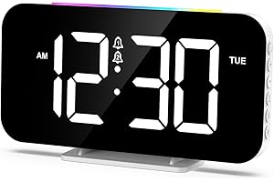 OQIMAX Cyfrowy budzik dla dzieci, 10 trybów, lampka nocna 0-100% ściemniacza jasności, zasilanie sieciowe, cyfrowy budzik, głośny dla osób śpiących głęboko z 2 alarmami, 5 jasności, wyświetlacz LED