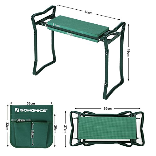 Songmics Kniebank 59 x 48 x 27 cm Gartenbank Hocker Sitzunterlage EVA-Schaumkissen Stahlrohr (Grün) GGK01G - 5