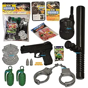 FunBlast Military Playset Toy for Boys with Handcuff, Mini Bullet Gun Toy for Kids Role Play Game Weapon Set for Kids Boys ? Multicolor ? 19+Pcs