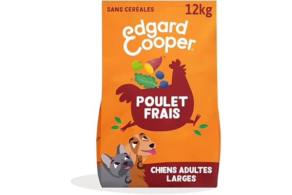 Edgard & Cooper Croquettes Chien Sans Céréales Pour Chiens Adultes Large (12kg), Poulet Frais, Teneur En Fibres Equilibrée Pour Ventres Heureux, Recette Naturelle, Jamais De Farine Animale