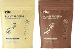 Rite. Performance Protein - Vegan Protein Powder with 23g Plant-Based Protein, 4g BCAAs & 4g L-Glutamine. Perfect anytime & post workout. Tastes great with just water! Duo Pack Flavour (30 Servings).