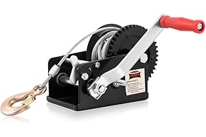 Dragon Winch Cabrestante manual 2500 lbs / 1133 kg con gancho y cable de acero 10m para embarcaciones pequeñas, motos, vehículos y talleres | Torno manual de dos velocidades