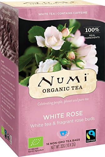 NUMI - Organic Tea White Rose - White Tea &amp; Fragrant Rose Buds - Fartrade - Compostable Tea Bags - Non GMO - 16 filters