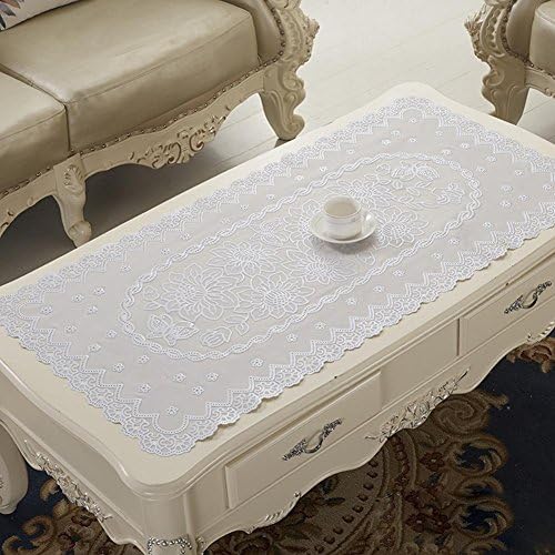European Style Flowers PVC Tablecloth Home Waterproof Oil-proof Rectangular Plastic Tablecloths for Tea Table, 60*120 CM , Chrysanthemum , white