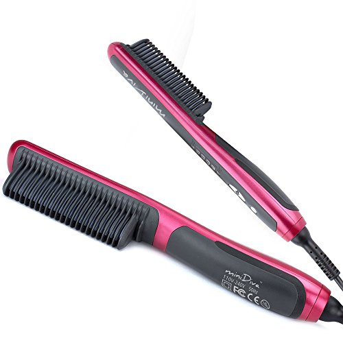 Preisvergleich Produktbild Minidiva® Professionelle elektrische Bürste Haar-Strecker-Kamm Glätteisen Turmalin Keramik-Bürste mit 6 Abschnitten Temperaturregelung , Sicherste Keramik Schnellste Heizung Detangling Styling Design (rot)