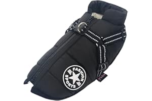 Ectkuee Hundejacke Winterweste Mit Geschirr, Wasserdichter Hundemantel für Kleine Hunde, Maschinenwaschbar, Reflektierender Streifen, Haltbarer D-Ring (Schwarz-XL)