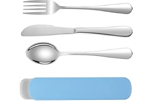 HOTUT Set di Posate Acciaio Inox, 3 Pezzi Posate Da Campeggio Kit con Borsa Portaoggetti, Posate Da Viaggio in Argento con Cucchiaio Forchetta Coltello, Finitura Lucida Lavabili in Lavastoviglie