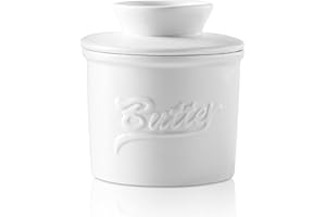 NIZIRIOO Naczynie Na Masło Na Wodę Z Pokrywką,Pudełko Na Masło,Ser Konserwowy Z Pokrywką Masła,Ceramiczny Garnek Na Masło Do lodówki,Miękkie Masło (Białe)