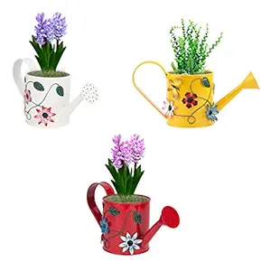 Nuha Metal Hand Painted Watering Can, Gift, Gifting, Kids Beach Garden Gardening, Watering can, Watering can for Plants, Watering can for Garden (Set of 3)