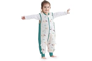 MIRACLE BABY Baby Sleeping Bag with Legs, Unisex 100% Cotton Wearable Blanket 2.5 TOG Winter Baby Sleep Sack with Feet Sleeveless Toddler Sleeping Sack 3-4 Years (Green Animal XL)