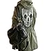 Women Back Skull Army Green Retro Military Jacket Loose Hooded Trench Coat GWF-3905