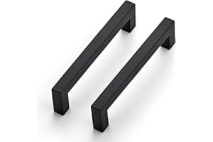 Ravinte 15 Pack Kitchen Door Handles - Black 128mm Square Bar Handles for Cupboards, Cabinets, Wardrobes, Drawers