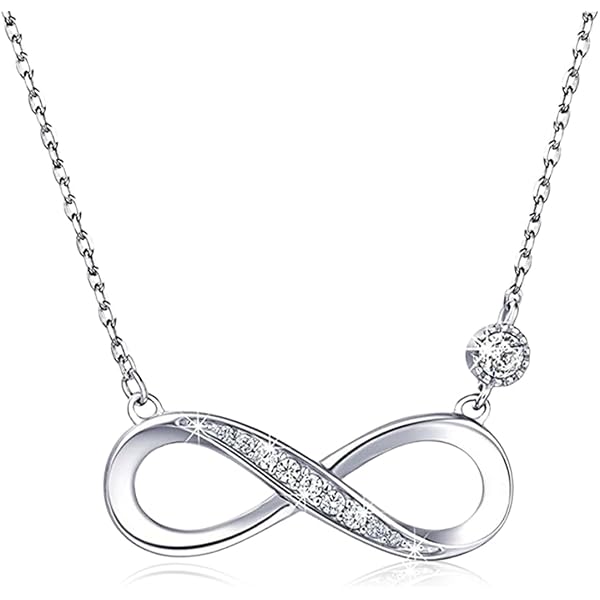 Collana Donna in Argento, Donna Gioielli, Ciondolo a catena di Cristallo con Zirconi, Gioielli Infinito Rose, con portagioie con logo, per la donna Migliore amica, moglie, argento