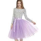 Tyhbelle Damen 7 Layer lang Tutu Tüll Röcke Gefalteter mit Gummizug Lolita Petticoat Tuturock (Lavendel) - 