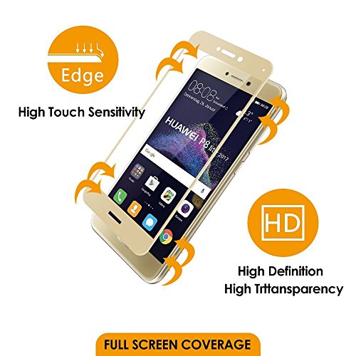 (2 Pack)Huawei P8 lite 2017 Panzerglas – EUGO Full Coverage 9H Gehärtetem Glas Schutzfolie Displayschutzfolie Panzerglas für Huawei P8 lite 2017 – Gold - 6