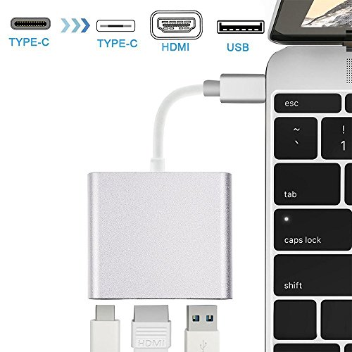USB-C Hub with Power Delivery, GOXMGO Aluminum USB Type C Adapter Pass Through Charging Type C Hub with 40Gbs Thunderbolt 3, SD/TF Card Reader and 2 USB 3.0 for New 13