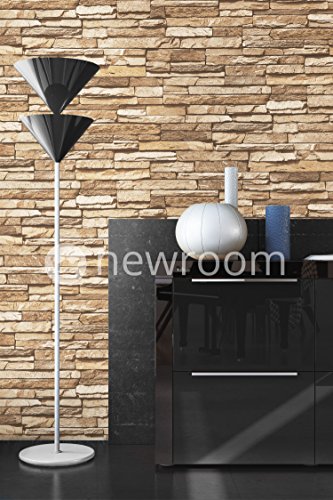 Steintapete Vlies Braun Beige | schöne edle Tapete im Steinmauer Design | moderne 3D Optik für Wohnzimmer, Schlafzimmer oder Küche inklusive NewroomTapezier-Profibroschüre, mit Tipps für perfekteWände - 2