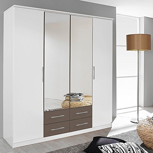 Falttürenschrank weiß / grau 4 Türen B 181 cm / H 199 cm Schrank Kleiderschrank Wäscheschrank Spiegelschrank Kinderzimmer Jugendzimmer