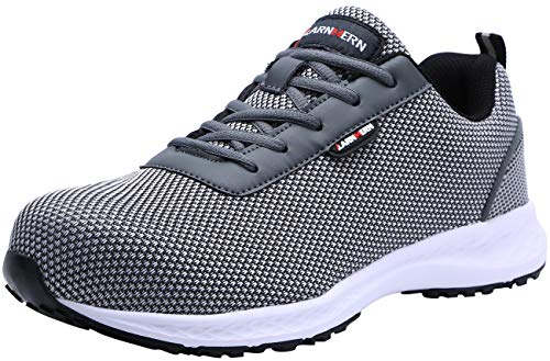 LARNMERN Scarpe Antinfortunistica Uomo Leggere, LM-310, SRC EH Sneaker da Lavoro Antiscivolo Traspirante Punta in Acciaio Scarpe Riflettente(Grigio,42 EU)