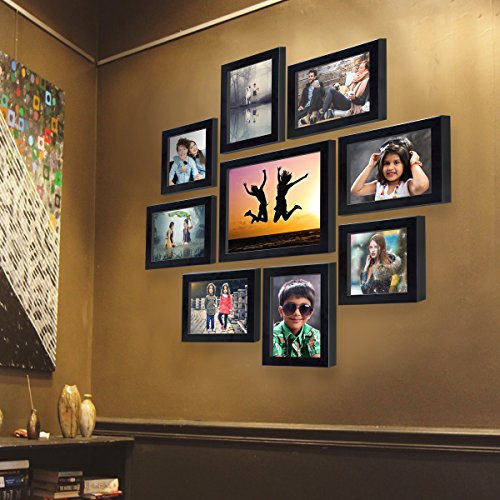 AJANTA ROYAL Individual Synthetic Polymer Wood Photo Frames(6-5x7-inch, 2-5x5-inch, 1-8x10-inch), Black- Set of 9