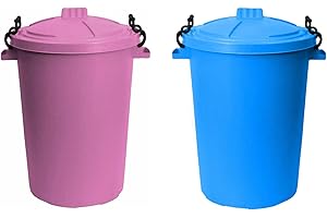 TENLITE Set of 2- 50Litre Sky Blue and Pink Heavy Duty Plastic Clip Lock Lid Bin Indoor or Outdoor Rubbish, Trash Can, Dustbin Waste or Storage of Animal Feed, Colourful Bins - Made in U.K. (Pink & Sky Blue)